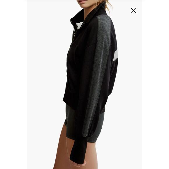 Free People Movement High Jump Full Zip Up Track Jacket Oversized Black Medium - Picture 12 of 13